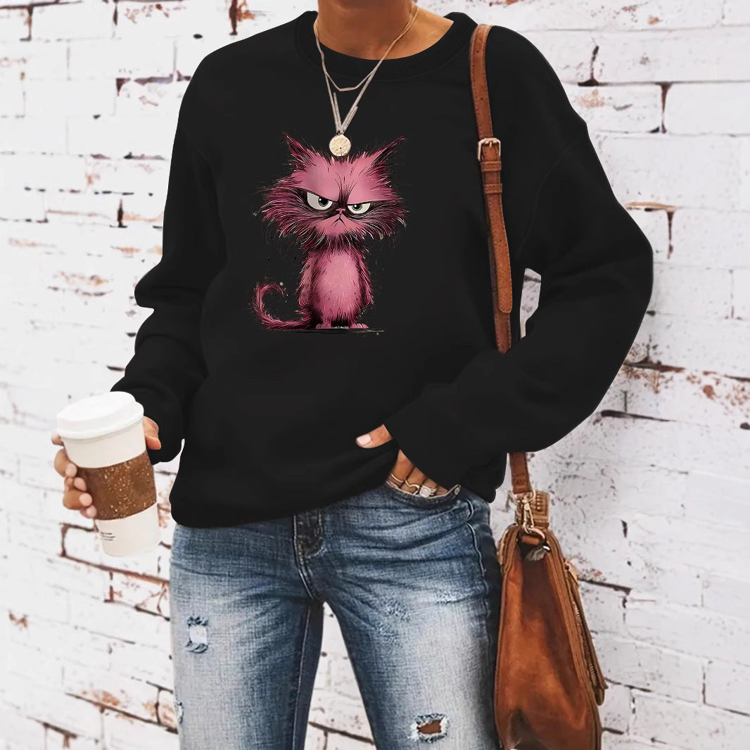 Sweatshirt pour femmes avec motif de chat créatif Chic & Stil