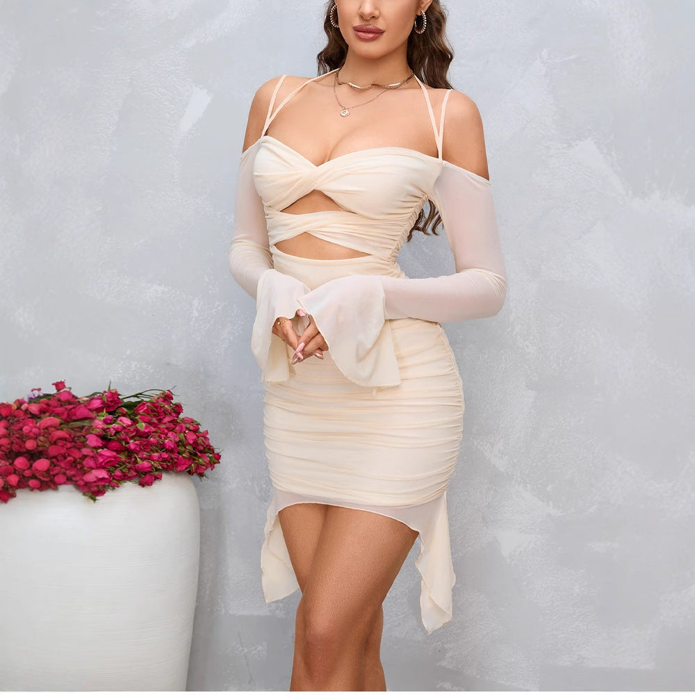 Ladies seductive mini dress with transparent sleeves and refined cutouts Lune London