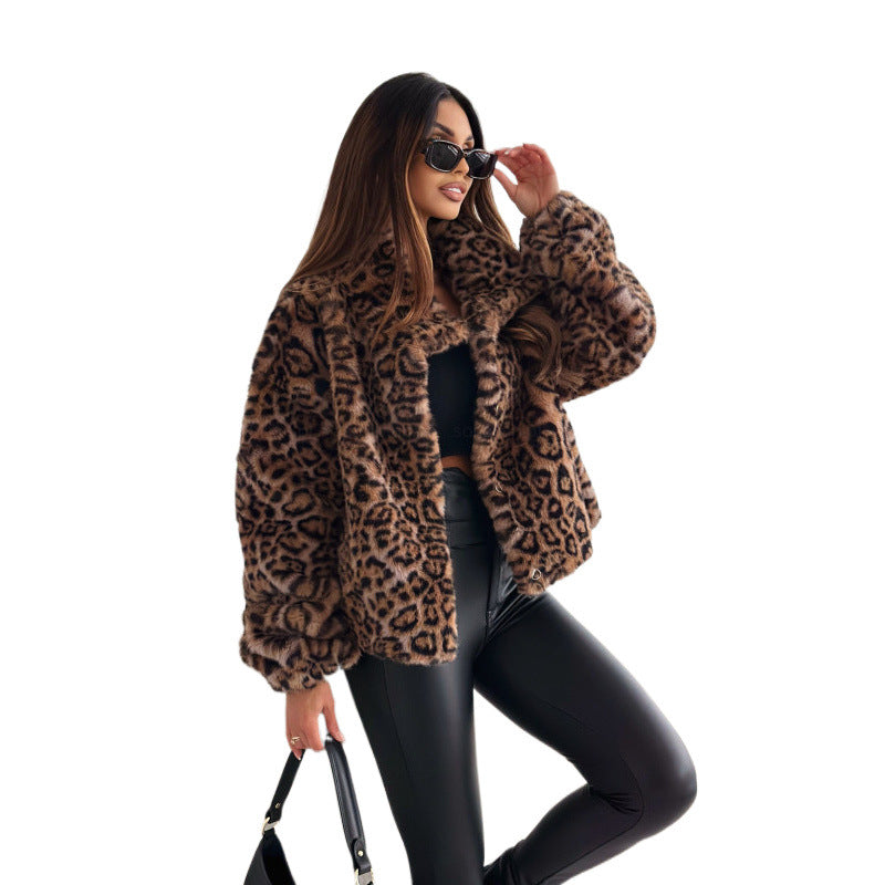Women Leopard Print Faux Fur Jacket Lune London