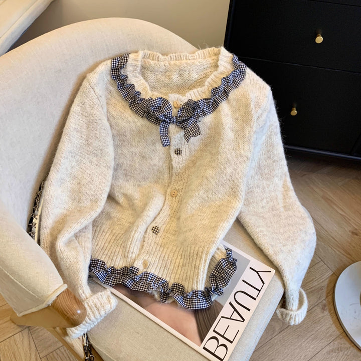 Women cardigan with ruffles and elegant bow Lune London
