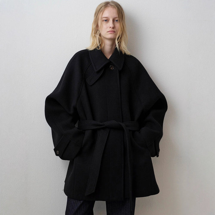 Manteau en laine à la mode pour femme avec col montant et ceinture à la taille Chic & Stil