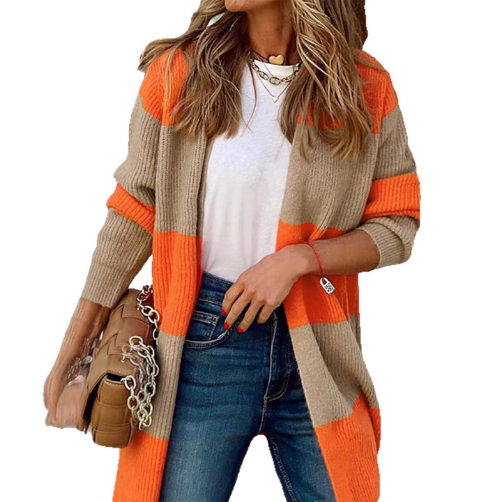 Women's long sleeve knitted cardigan with trendy color blocks Lune London