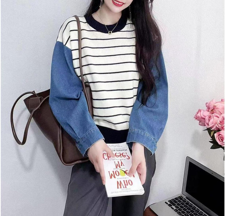 Pull à la mode pour femmes avec manches en denim Chic & Stil