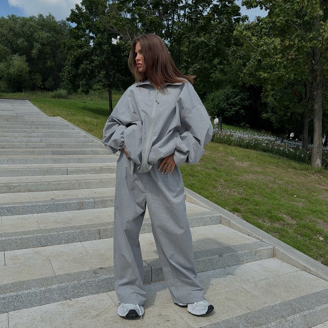 Ladies Oversized Checkered Pattern Tracksuit Lune London
