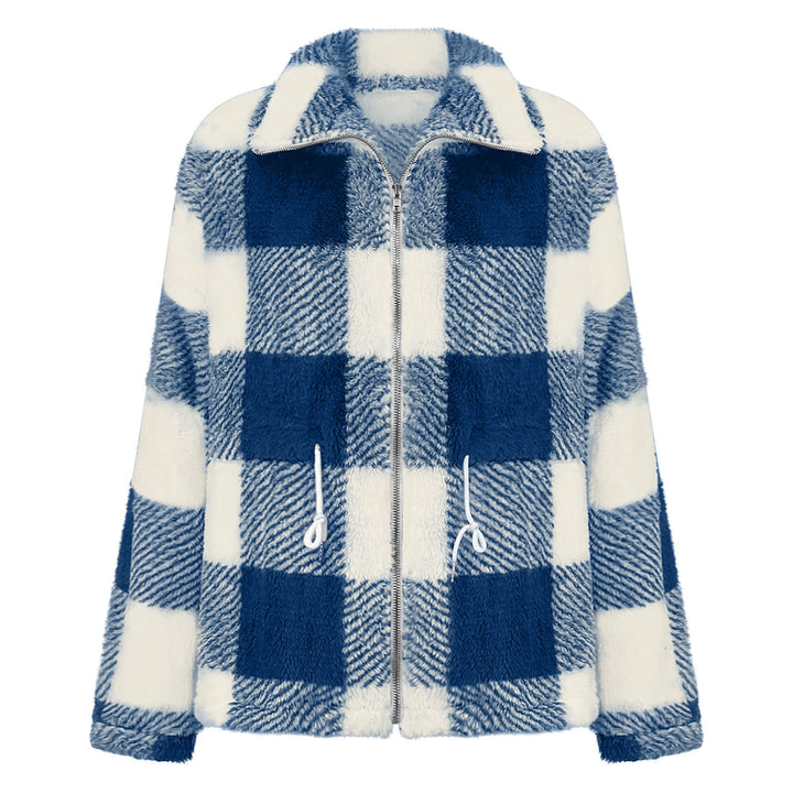 Fleece jacket for women with a trendy check pattern and practical pockets Lune London