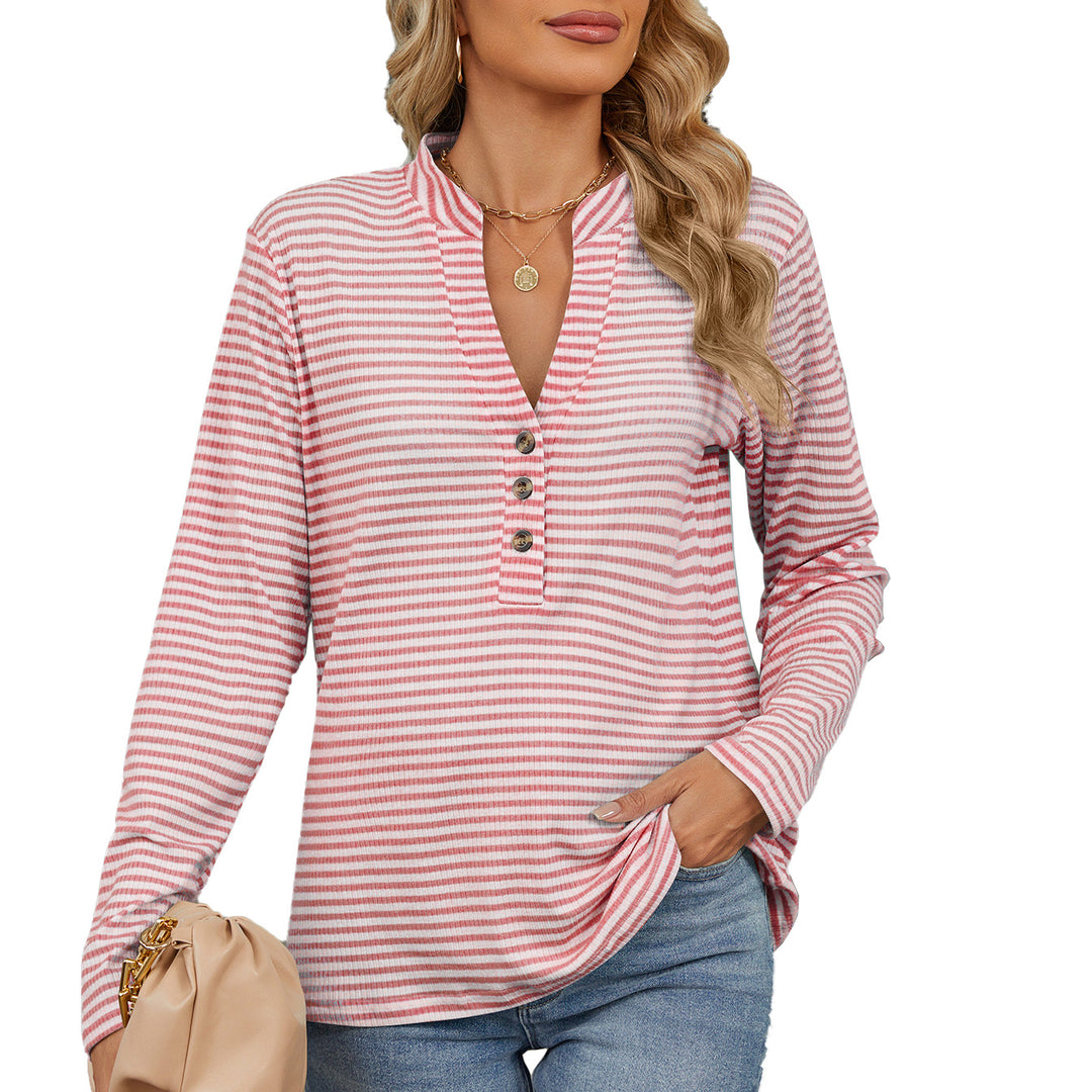 Long sleeve women's t-shirt with button placket and textured surface Lune London