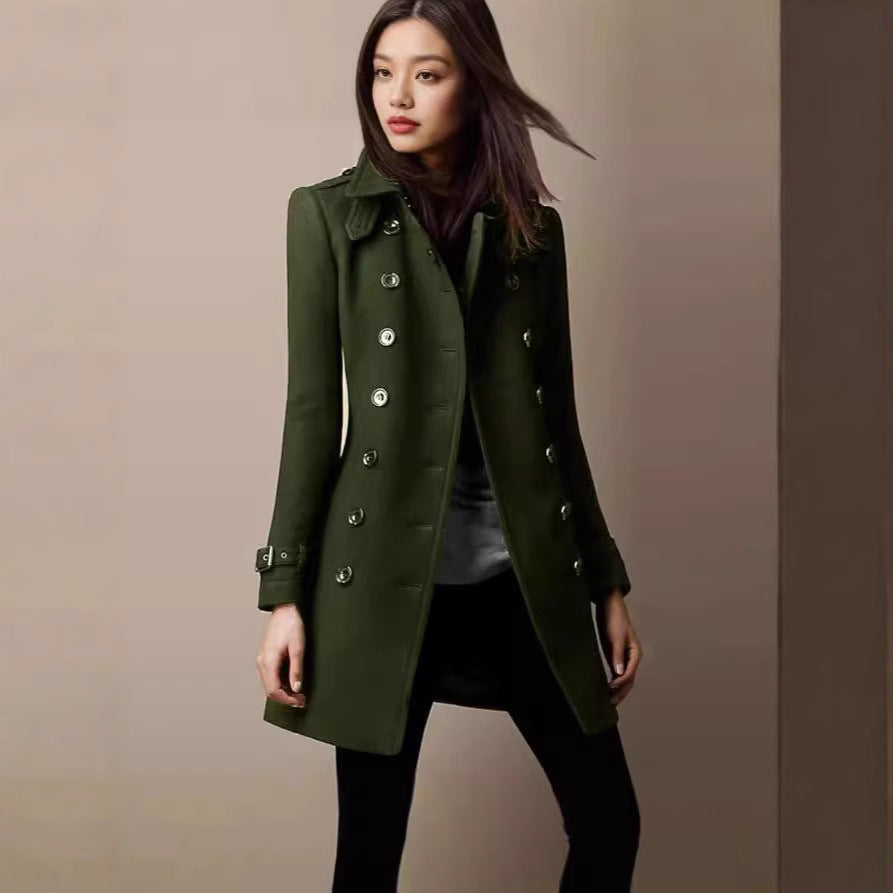 Lady elegant long coat with double breasted Lune London