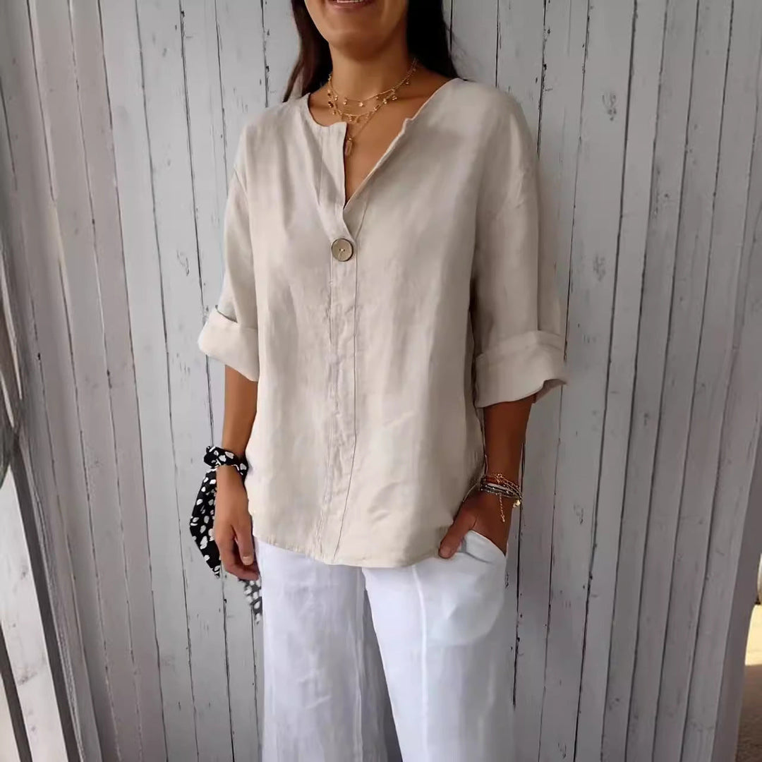 Women's Airy Linen Blouse with Button Details and Casual Cut Lune London