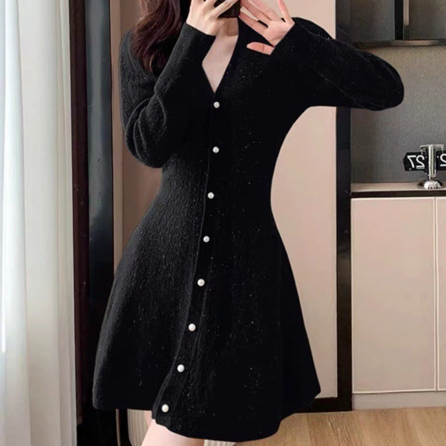 Knit dress for women with button placket and ballet-style sleeves Lune London
