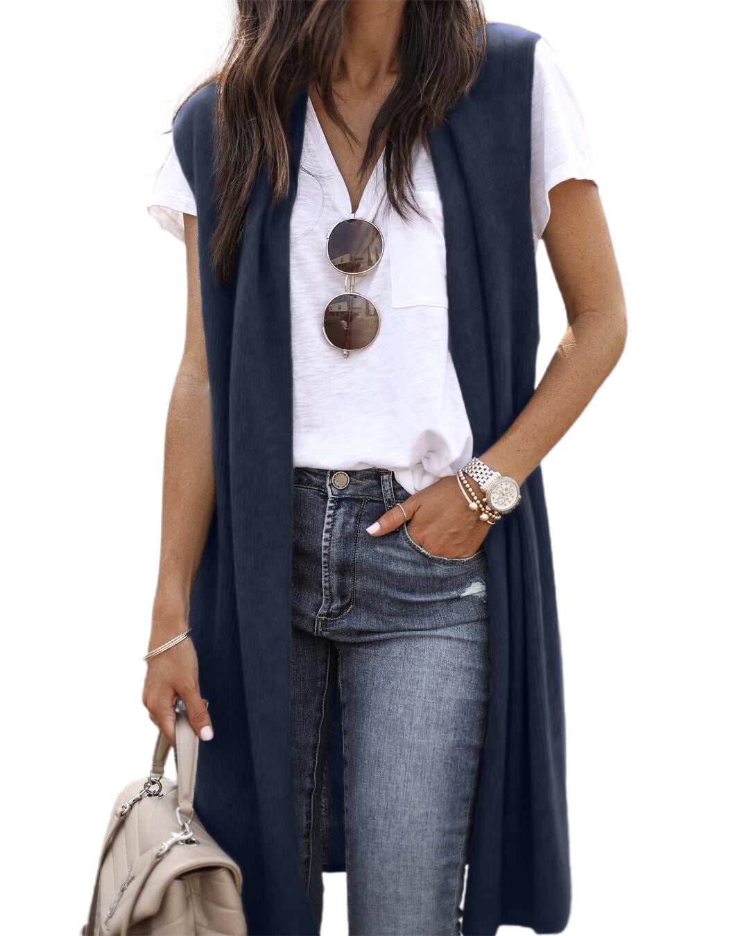 Women's Knitted Vest In A Casual Oversized Design with Open Fronts and Short Sleeve Length Lune London