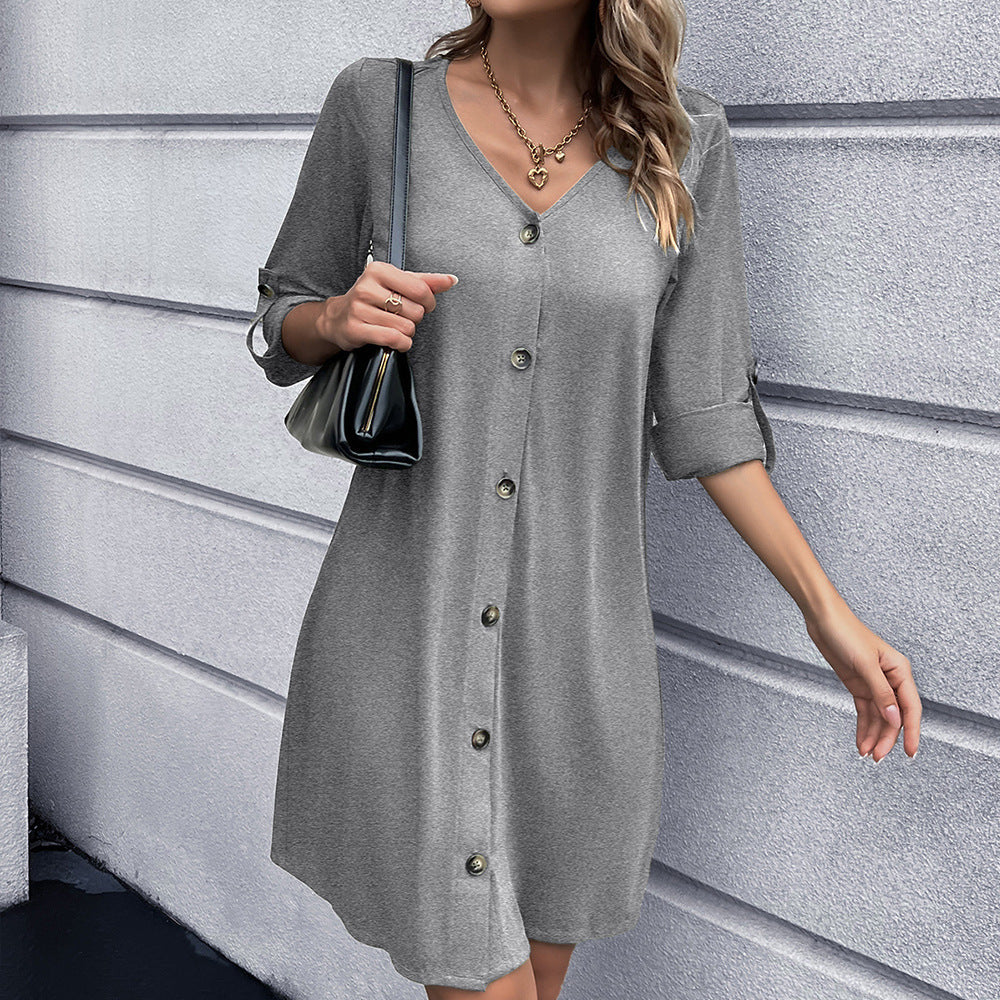 Casual button dress for women with V-neck and 3/4 sleeves Lune London