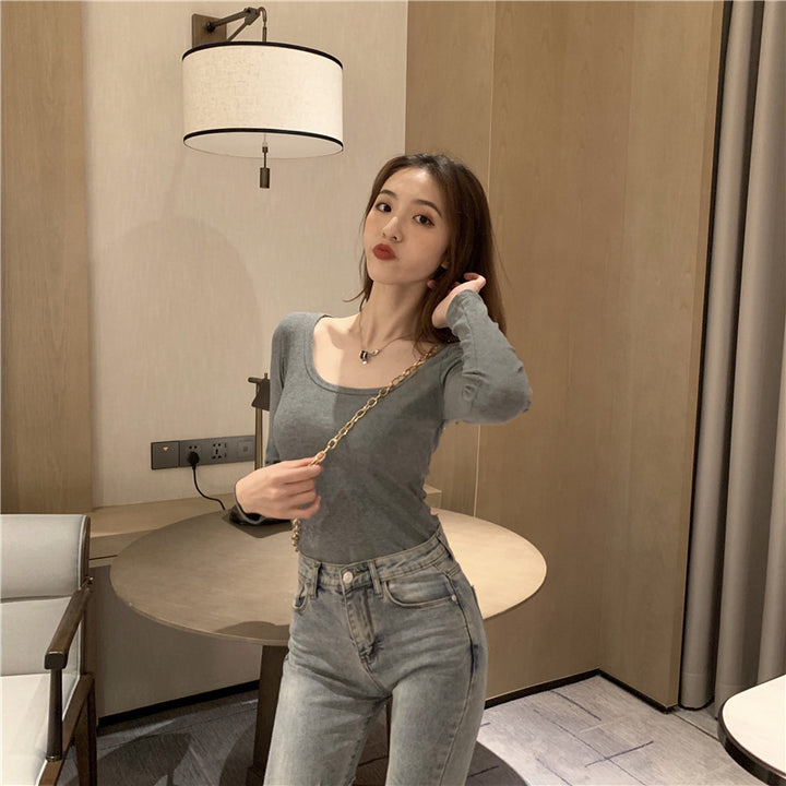 Women's Long Sleeve Bodysuit with Deep Neckline and Figure-Hugging Cut Lune London