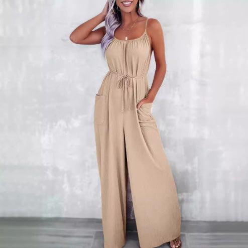 Lightweight sleeveless jumpsuit for women with adjustable belt Lune London