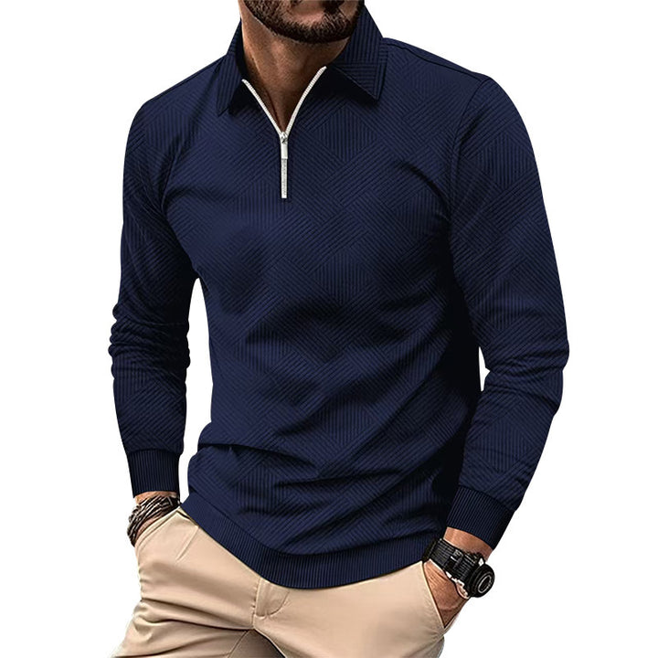 Fashion high collar sweater for men with structured fabric and zipper Lune London