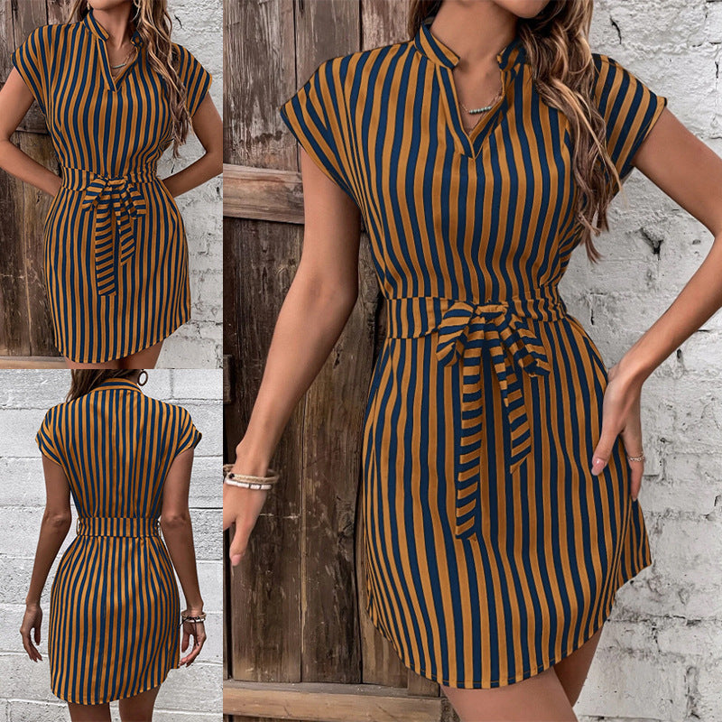 Shirt dress for ladies with an elegant striped pattern and a belt at the waist Lune London