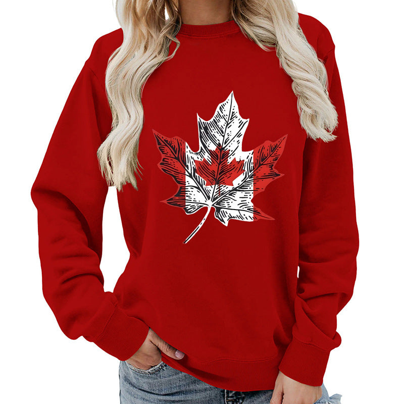 Sweat-shirt pour femmes avec motif créatif de feuille d'érable et coupe confortable Chic & Stil