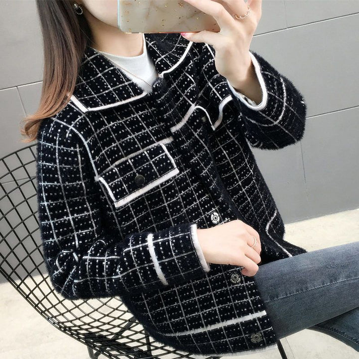 Veste à carreaux élégante pour femmes avec design texturé et poches pratiques Chic & Stil