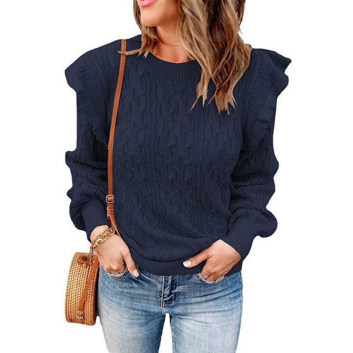 Knitted sweater for women with ruffle details and textured design Lune London