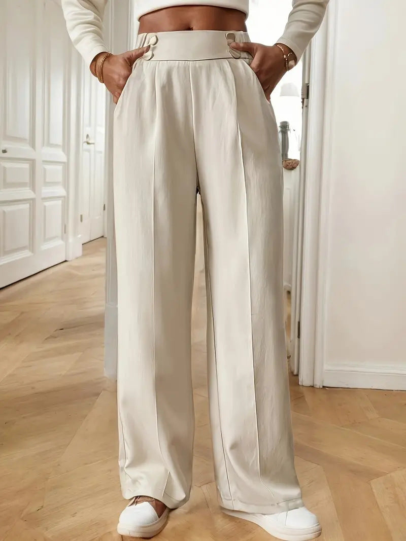 Elegant and airy high-waisted pants for women with wide legs and practical pockets Lune London