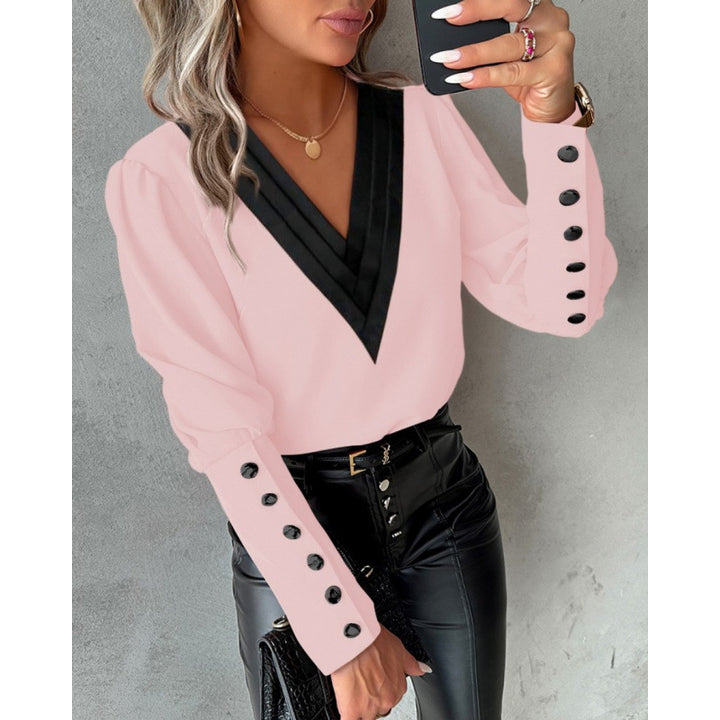 Women Elegant Blouse Cut with V Neck and Puff Sleeves Lune London