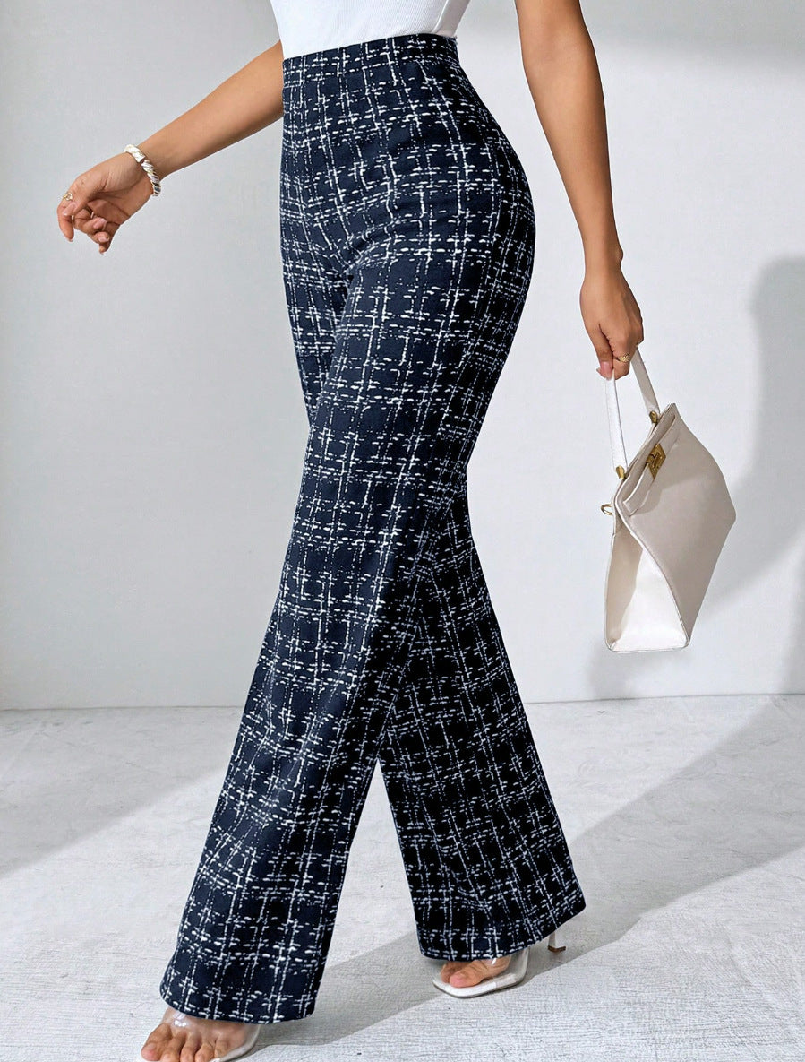 High-waisted Palazzo pants for women with textured plaid pattern Lune London