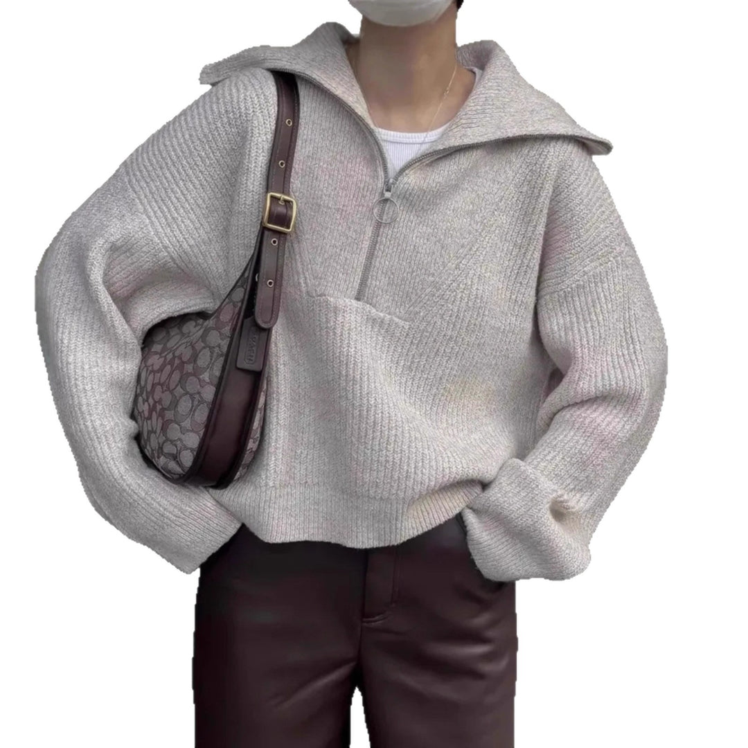pull en tricot chunky pour femmes avec col montant et fermeture éclair Chic & Stil