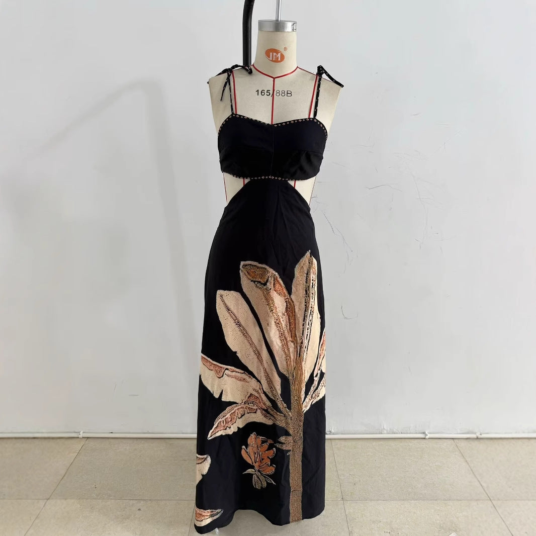 Maxi dress for women with floral print and elegant straps Lune London