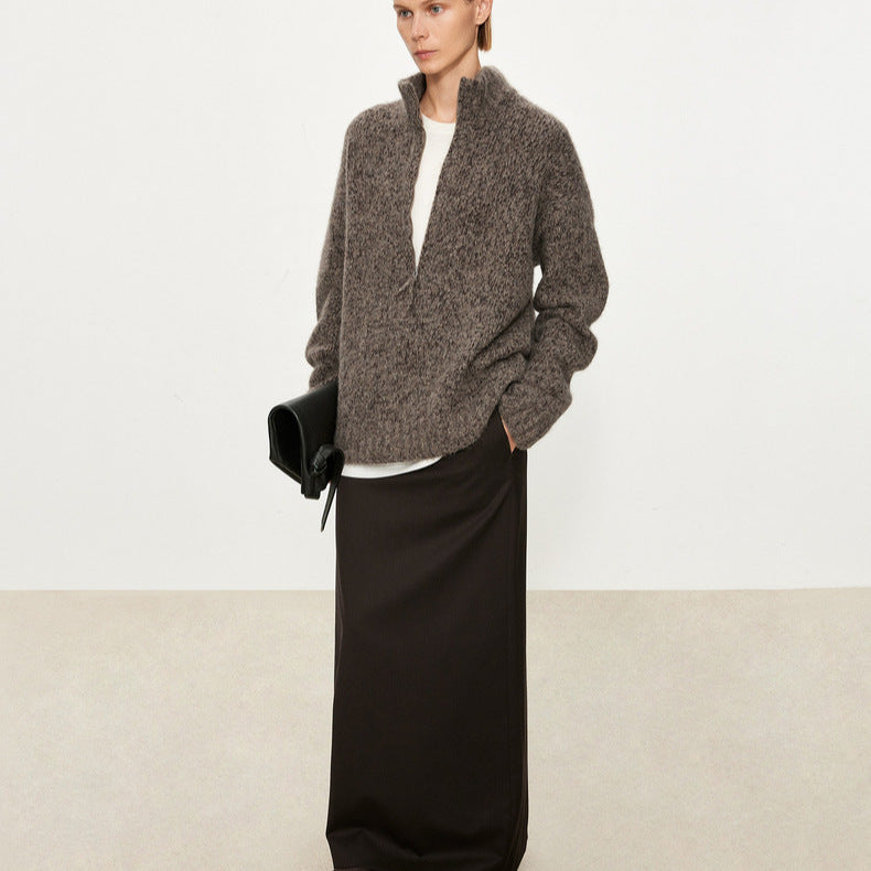 Ladies oversized knitted vest with V-neck and chic style