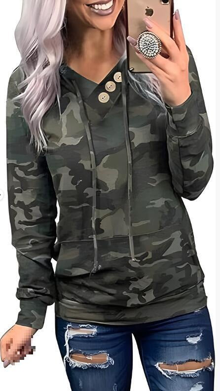 Casual hoodie for women with button details and modern camouflage pattern Lune London