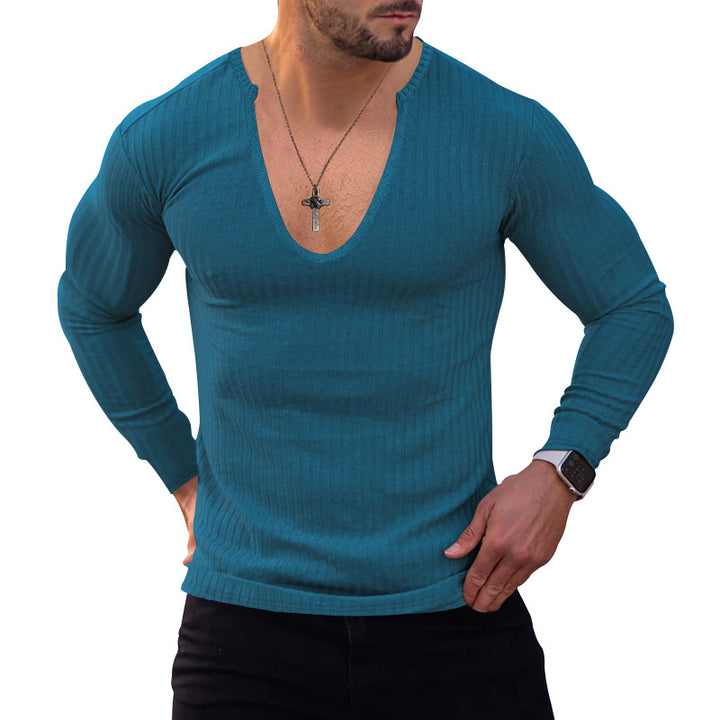 Men's V-neck long sleeve T-shirt with textured ribbed pattern Lune London