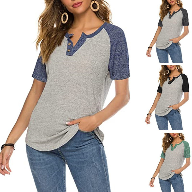 Casual short sleeve Henley T-shirt for women with button placket Lune London