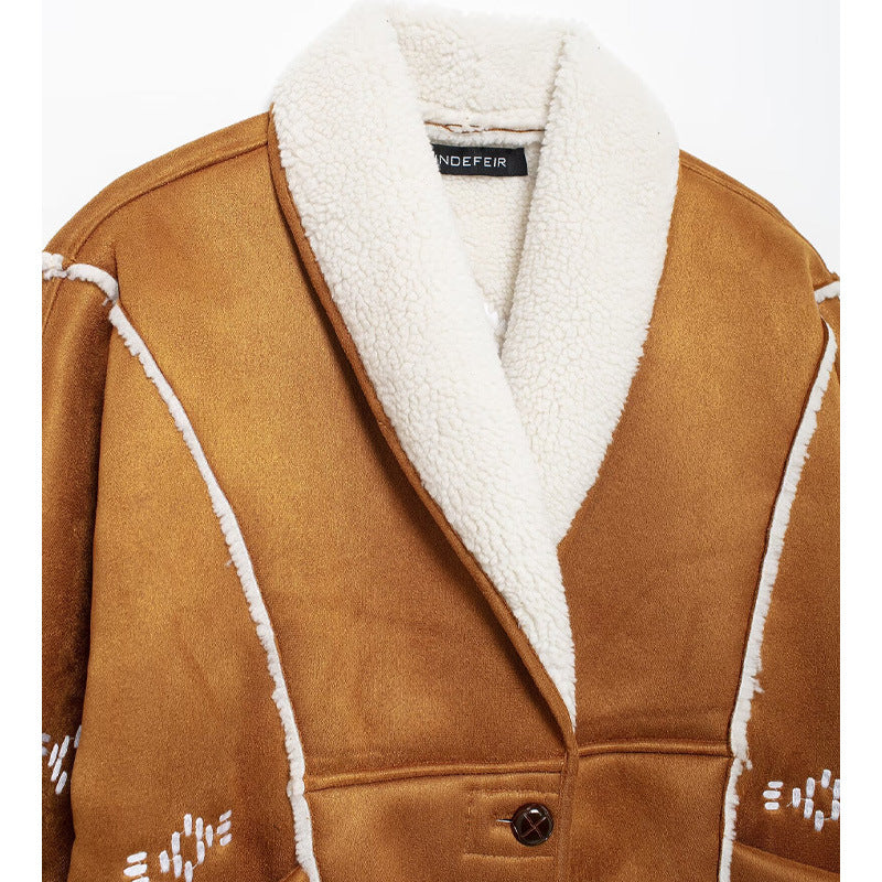 Trendy women's jacket with embroidery and elegant fur collar Lune London