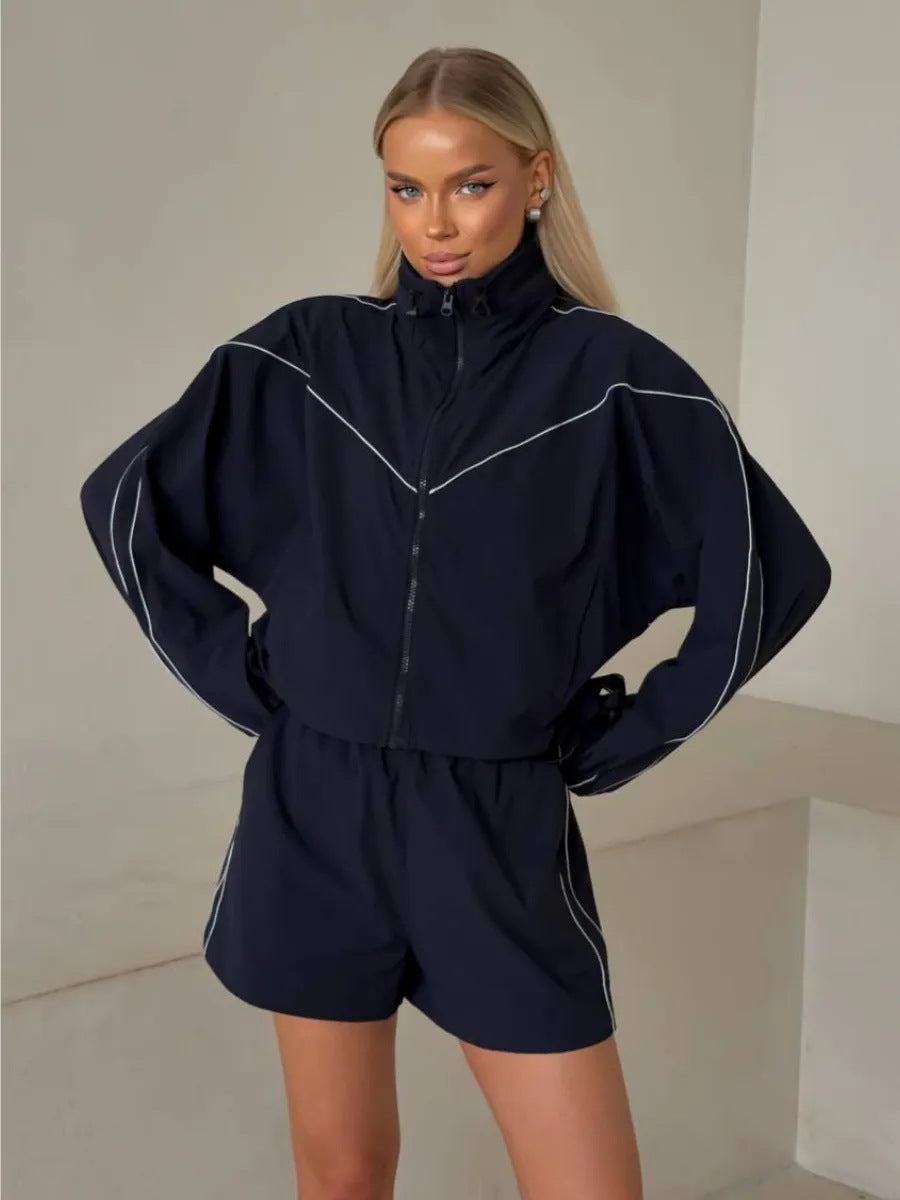 Sport leisure set for women with high collar jacket and Lune London shorts
