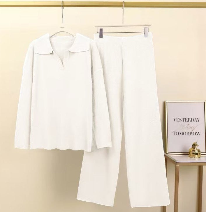 Women Elegant set of casual pants and blouses with collar Lune London