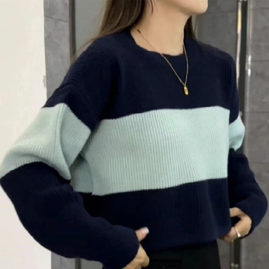 Pull en tricot chunky pour femmes avec un design moderne en blocs de couleur Chic & Stil