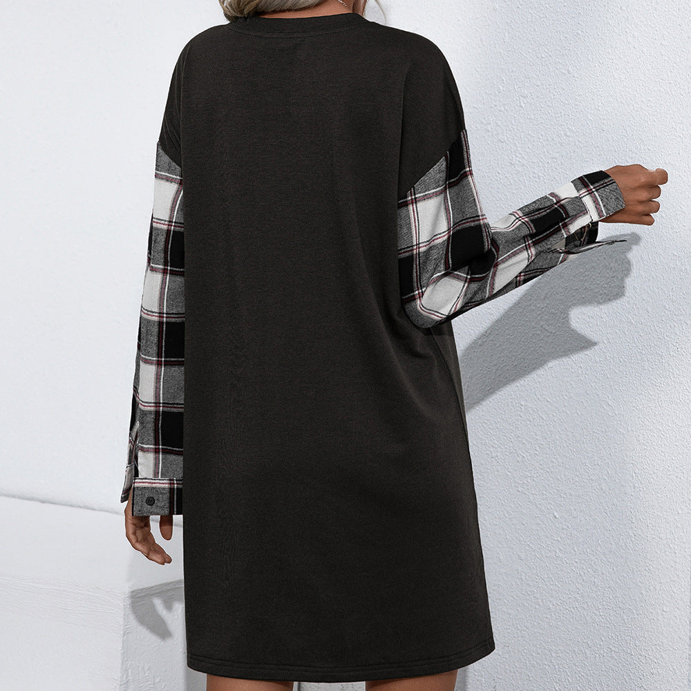 Casual sweat dress for women with plaid sleeves Lune London