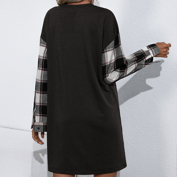 Casual sweat dress for women with plaid sleeves Lune London