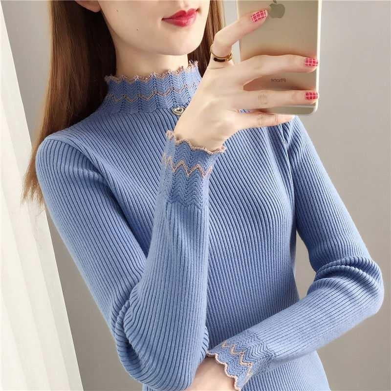 Pull en tricot pour femme avec col montant et motif en vagues Chic & Stil