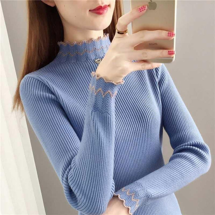 Pull en tricot pour femme avec col montant et motif en vagues Chic & Stil
