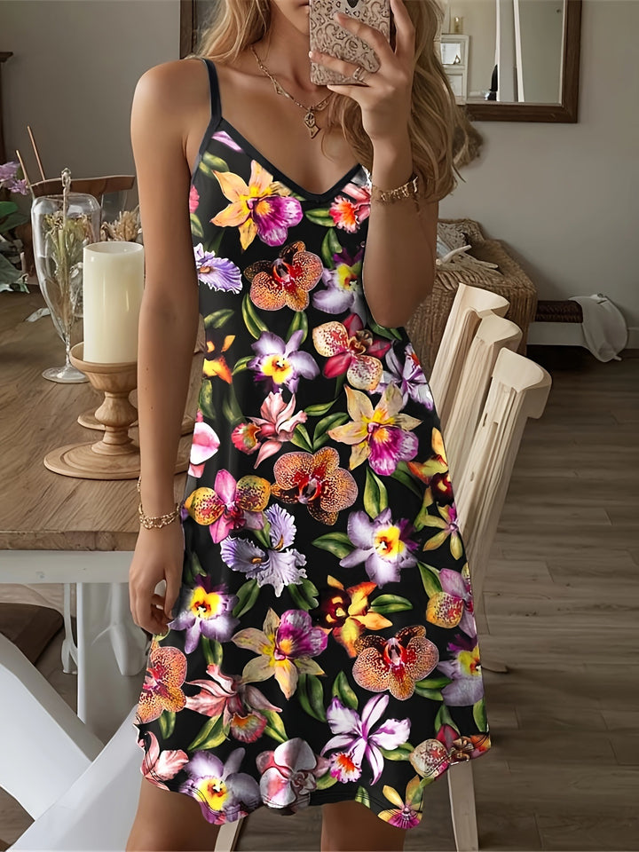 Ladies floral pattern spaghetti straps mini dress Lune London
