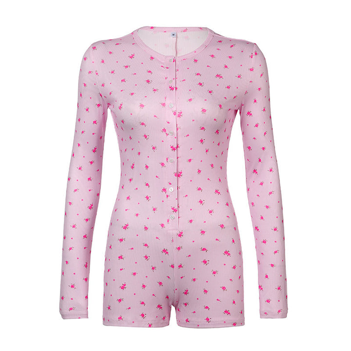 Long sleeve jumpsuit for women with floral pattern and button closure Lune London