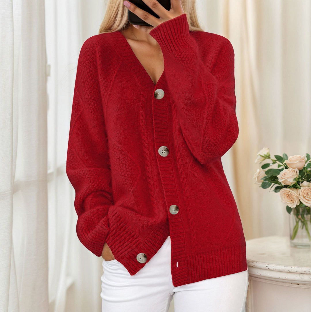 Knit jacket for women with braided pattern and elegant button detail Lune London