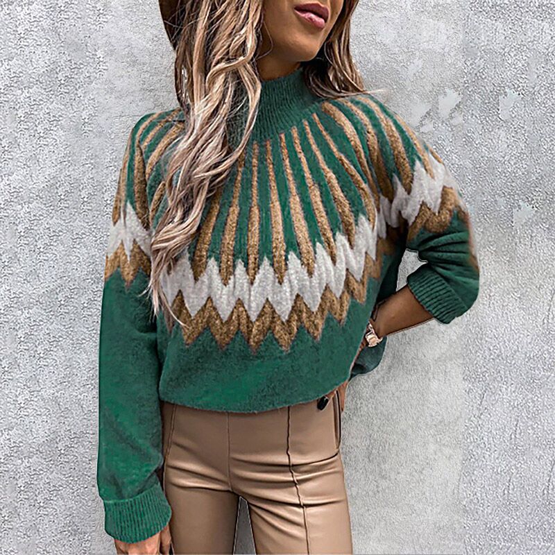 Lune London Thick Knit Sweater for Women with Intense Graphic Design and High Collar
