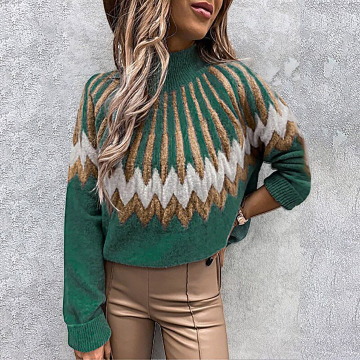Lune London Thick Knit Sweater for Women with Intense Graphic Design and High Collar