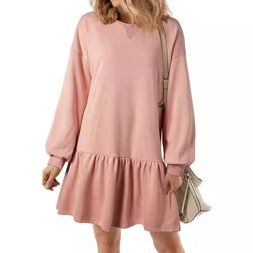 Women's Casual Sweatshirt Dress with Voluminous Sleeves and Ruffled Hem Lune London