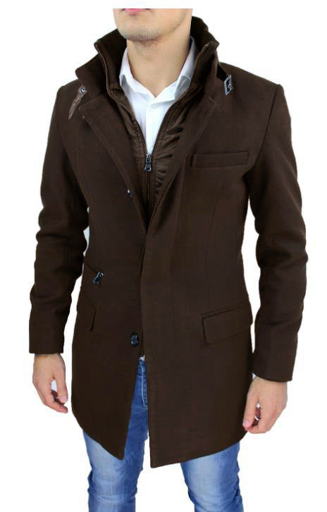 Fashionable wool coat for men with high collar and practical details Lune London