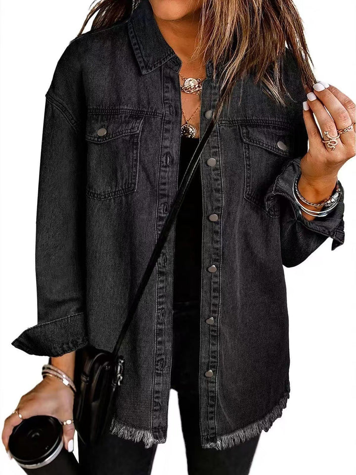 Women's Oversized Denim Shirt with Fringes Lune London
