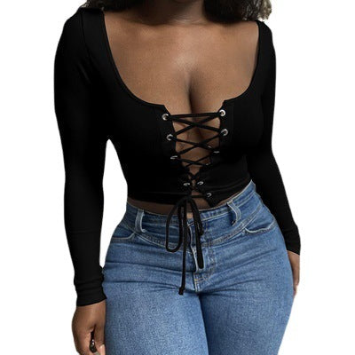 Fitted T-shirt for women with laces and long sleeves Lune London
