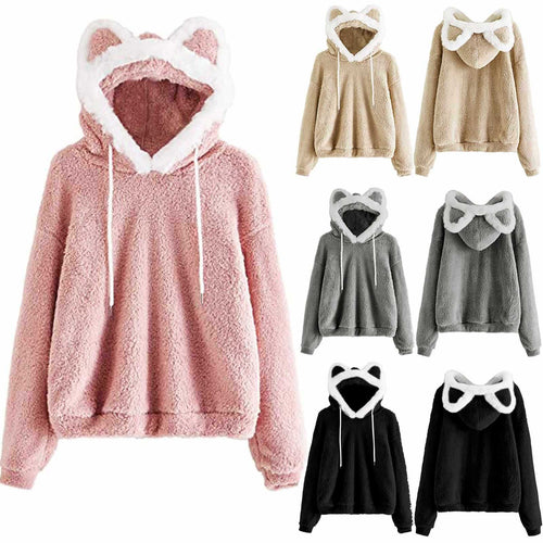 Ladies Cozy Hoodie with Cat Face Lune London