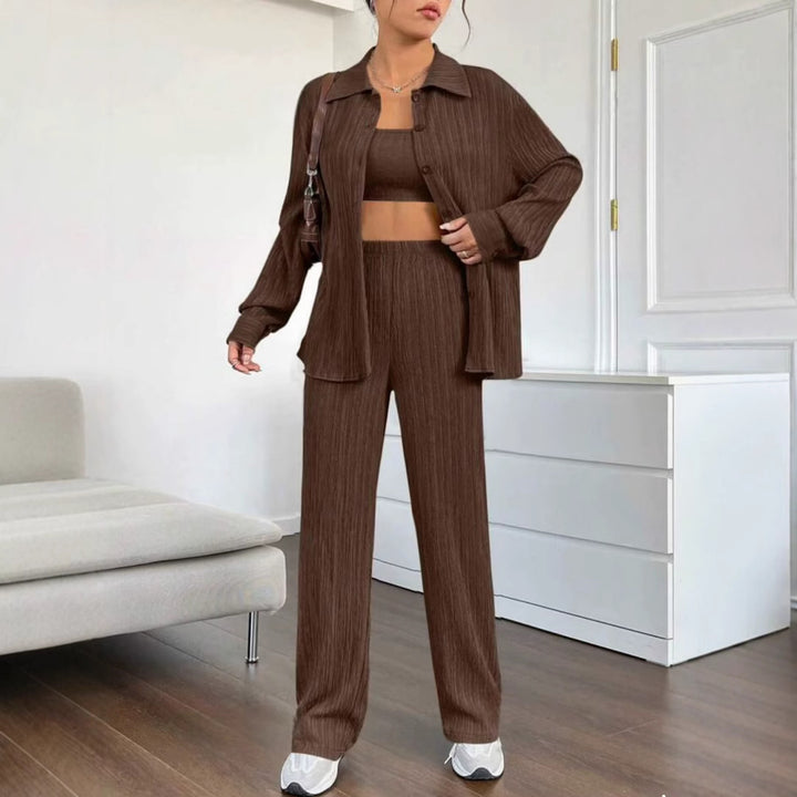 Ladies Elegant Striped Blouse and Casual Pants Set Lune London